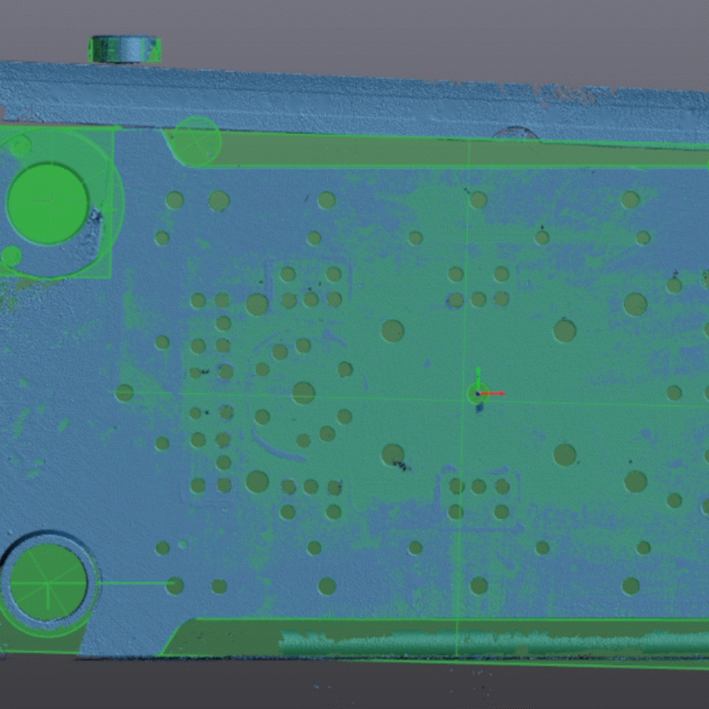 Deep holes scanned on mold baseplate, model, drawing